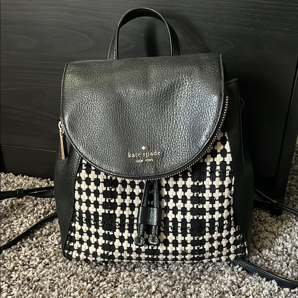 Kate Spade Black and Cream Checkered Backpack